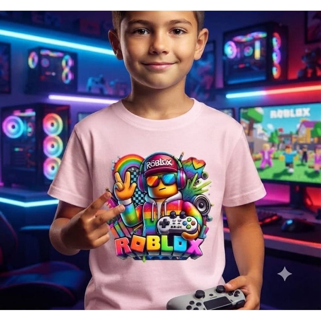 Camiseta Kids Game Estampa Roblox Jogos Tecido Confortável 100% Algodão