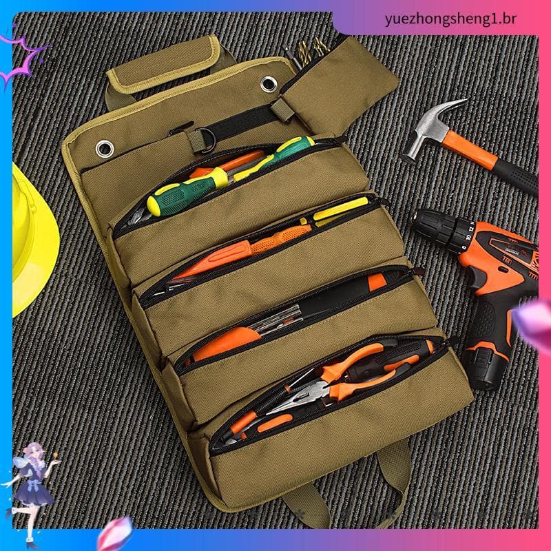 Bolsa de ferramentas dobrável tipo rolo, bolsa de ferramentas de reparo portátil, bolso multifuncional, bolsa de armazen