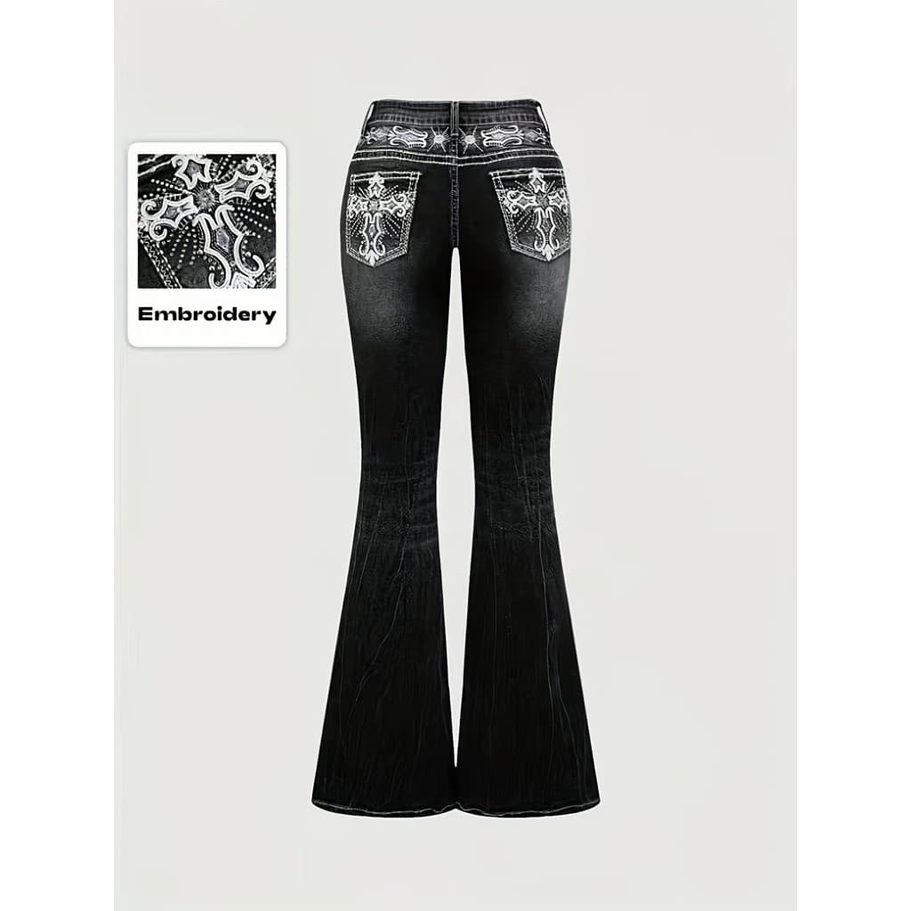 Calças jeans largas femininas transfronteiriças, bolso traseiro, Design bordado, decoração de strass, 2026, verão, quent