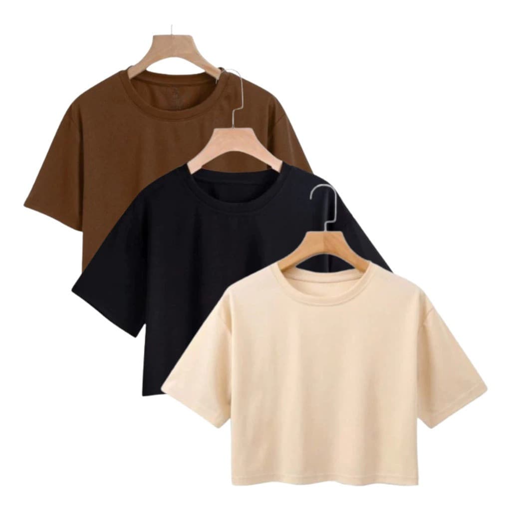 Kit 3 Blusa Cropped Feminino Oversized Academia Malha Premium 100%