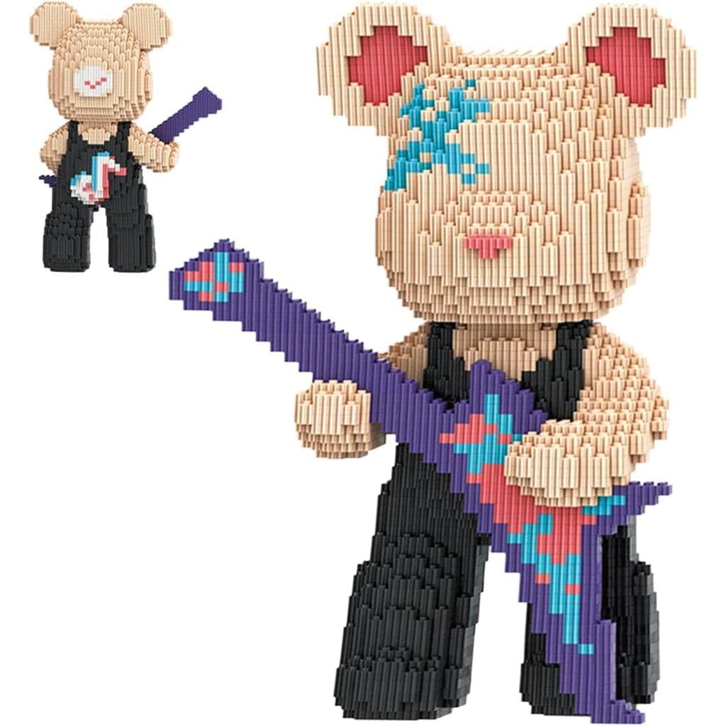 Conjunto de Blocos de Montar TK Teddy Blocks Bear (4500 Peças) - Urso com Guitarra de Natal, Presente Criativo, Decoraçã