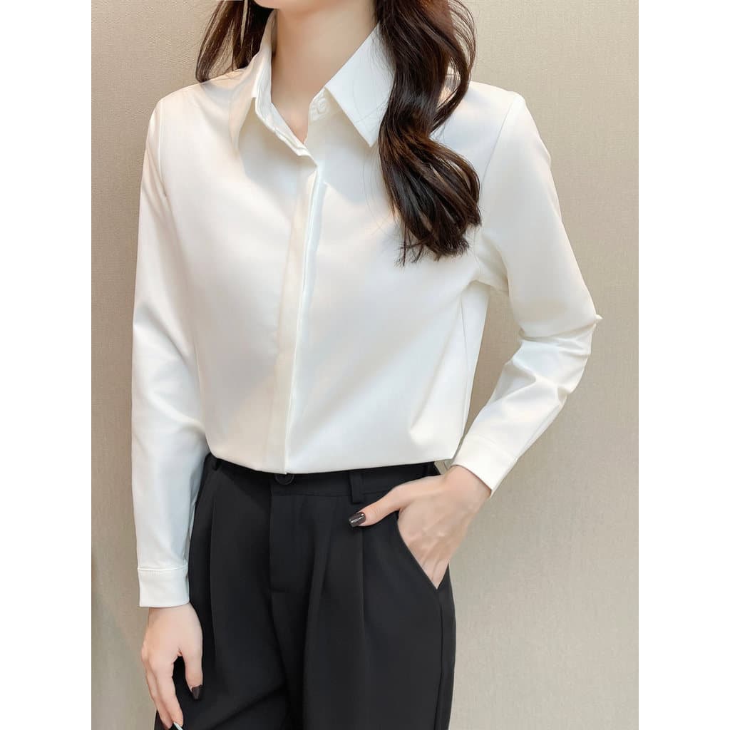 Outono inverno novo estilo camisa branca feminina de manga comprida grossa camisa profissional Formal Wear OL Commuter s