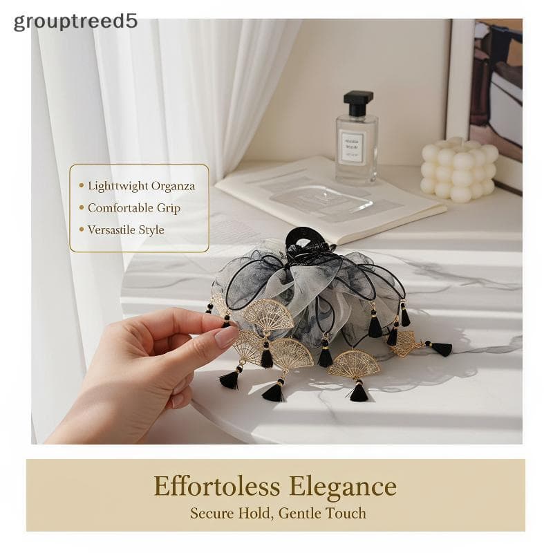 grouptreed5 Tinta Impressão Chiffon Garra De Cabelo Clipe Ouro Fã Pingentes sels Para Hanfu Antigo Temático Tiro Eventos