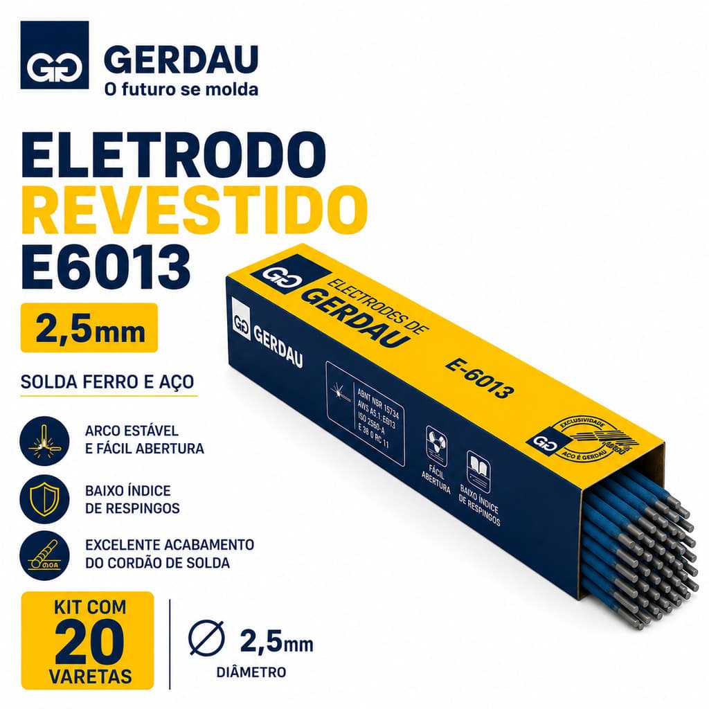 kit 20 Varetas Eletrodo Revestido E6013 2,5mm Solda Ferro Aço