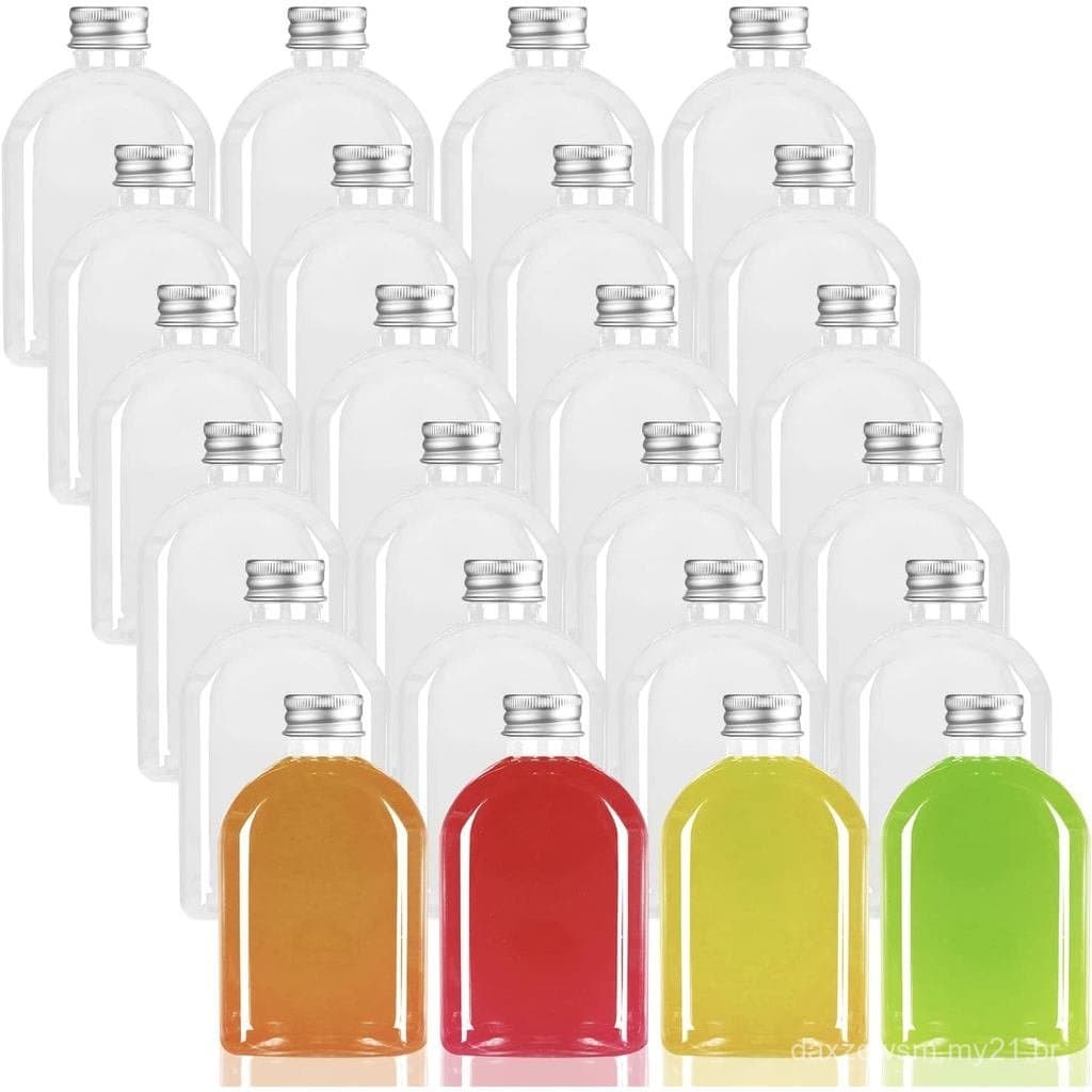 Garrafas Plásticas com Tampas, Pacote com 24 Garrafas Transparentes para Suco, Garrafas Reutilizáveis para Bebidas, Reci