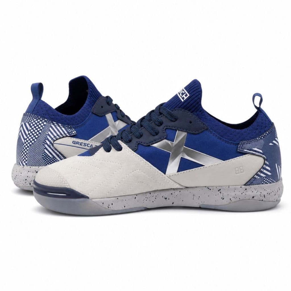 Chuteira Futsal Munich Gresca 2.0 Original Azul/Cinza Tênis Futsal Profissional Masculino - Resistente, Confortável
