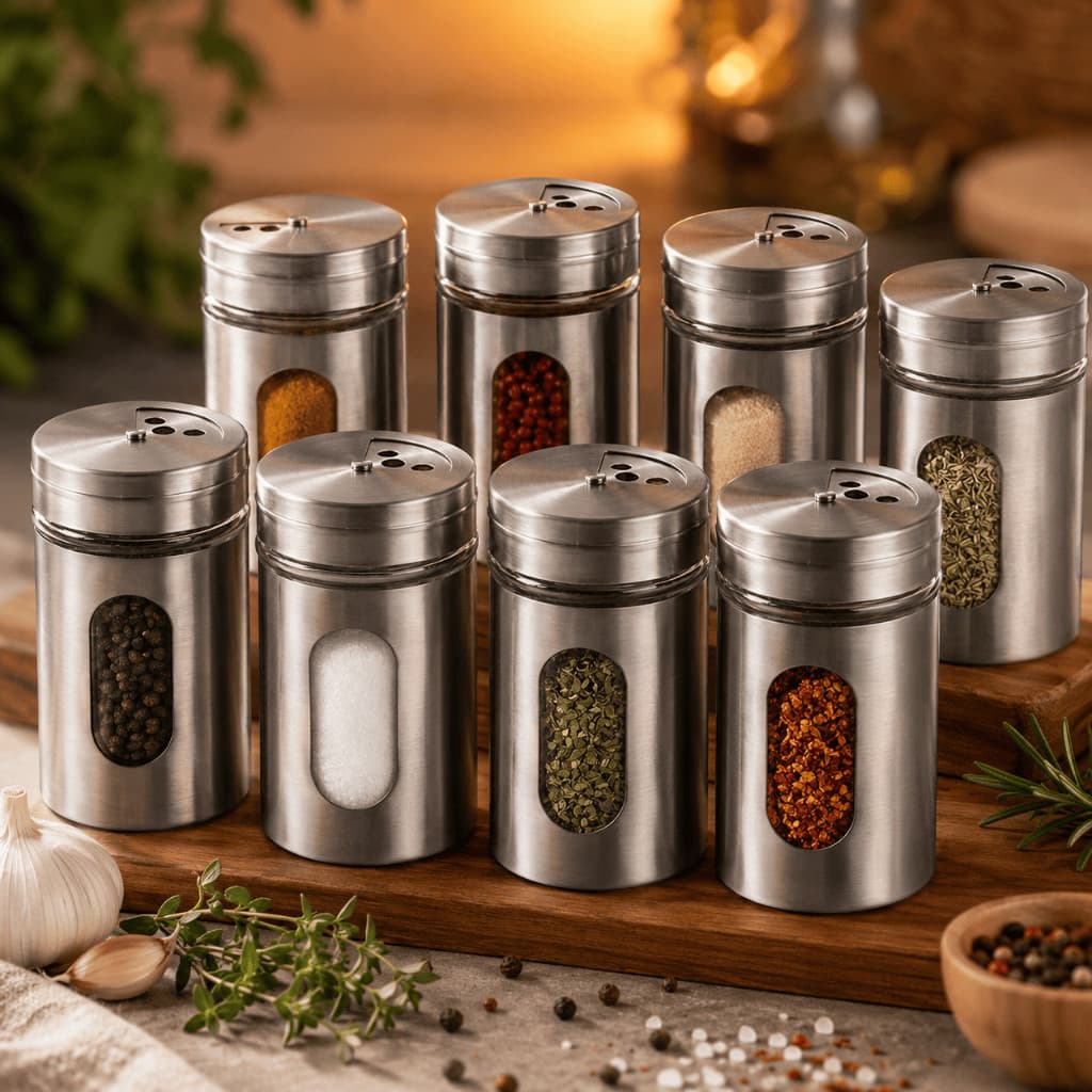 Saleiro Regulável Inox com Janela de Vidro 160ml Porta Temperos Cozinha Organizada  ENVIO IMEDIATO