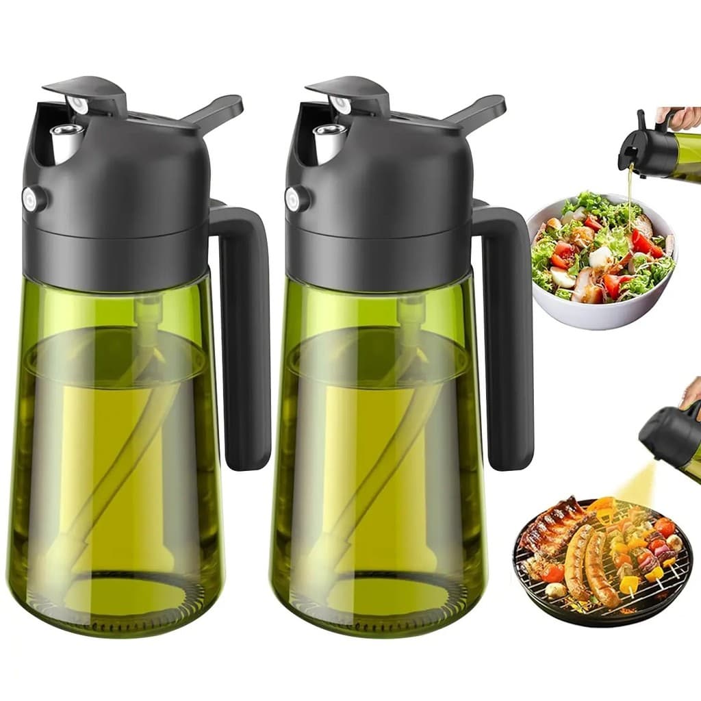 2 unidades de pulverizador e dispensador de óleo 2 em 1 para cozinha - Garrafa de vidro escuro opaco de 16oz/470ml para