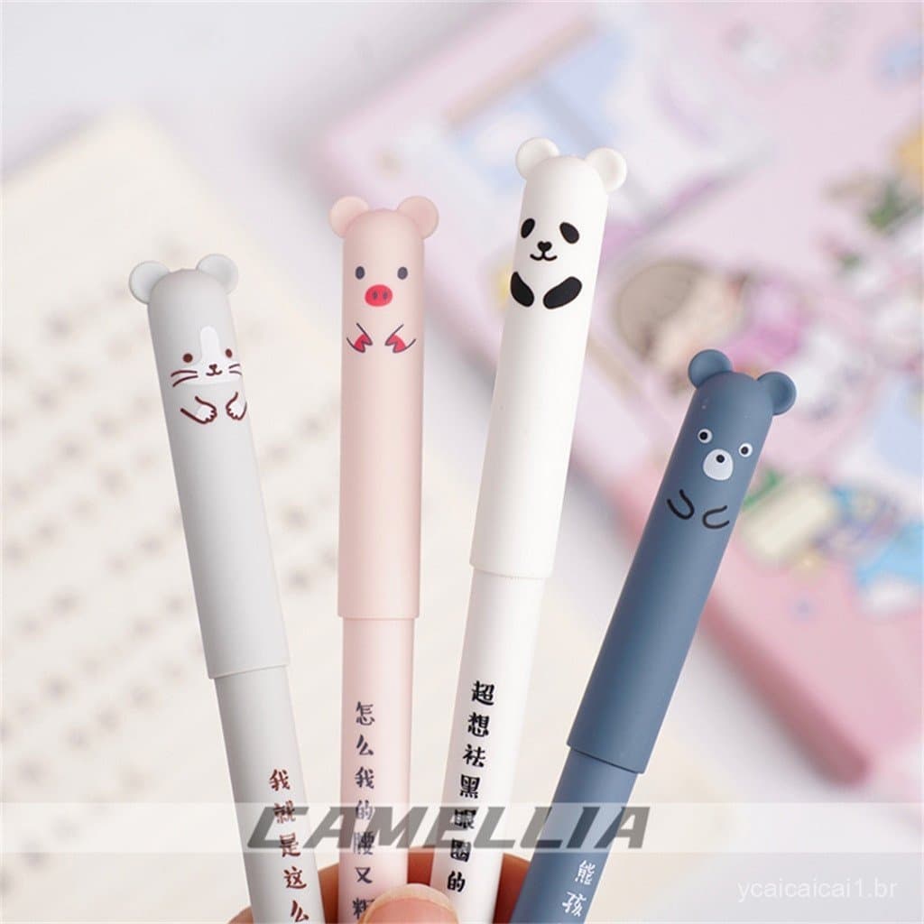 kit de 4/8/12/24 Peças Caneta Apagável Ponta fina Com Desenho De Animais De Urso Criativo