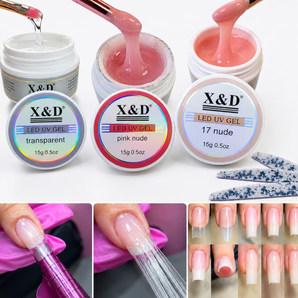 Kit Gel Alongamento Unhas X&D 3 Cores 15g Cada + Lixa Banana 100/180