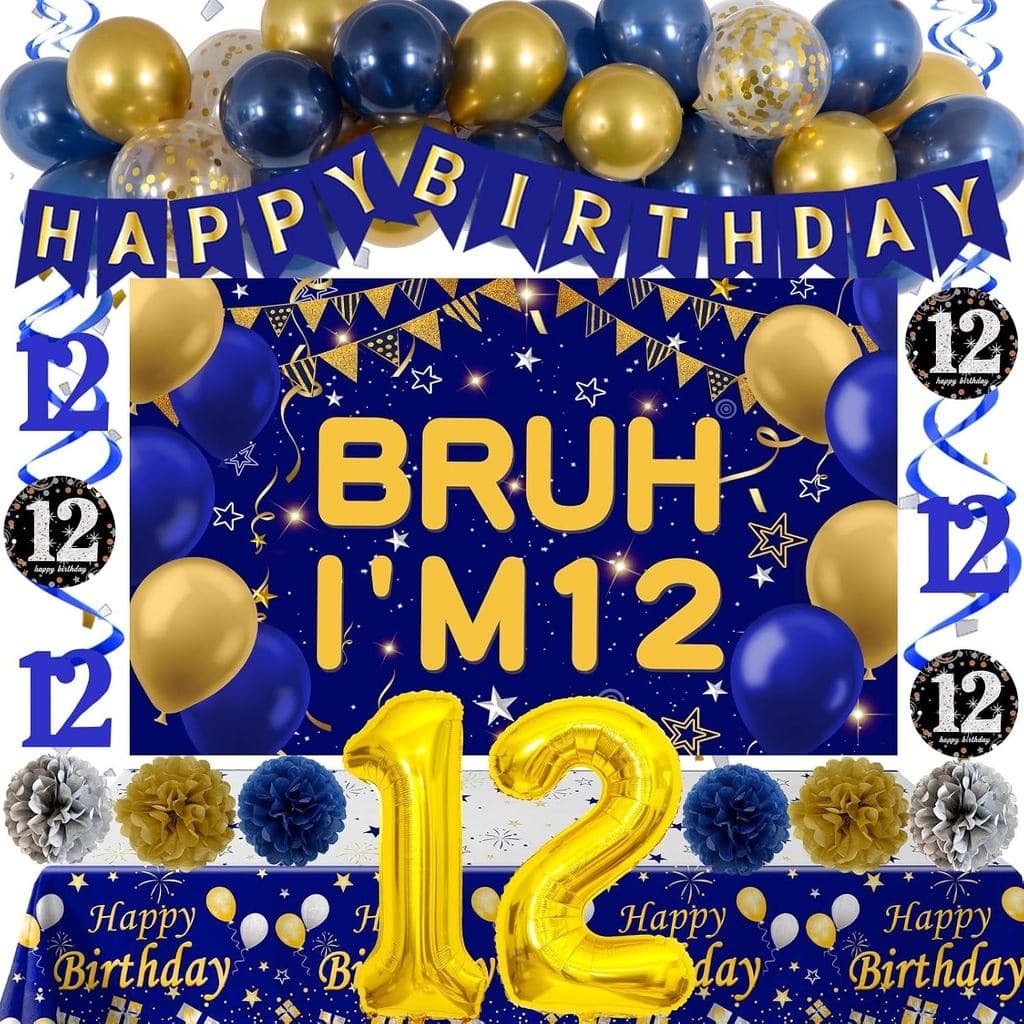 Decorações de Aniversário de 12 Anos para Meninos, 66 Peças de Decorações de Aniversário para Meninos de 12 Anos, Fundo
