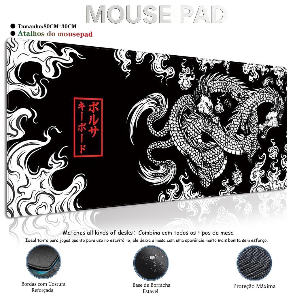 Mouse Pad Gamer Anime Minimalista 80x30cm Antiderrapante Tapete de Mesa XL para Teclado e Mouse com Borda Costurada