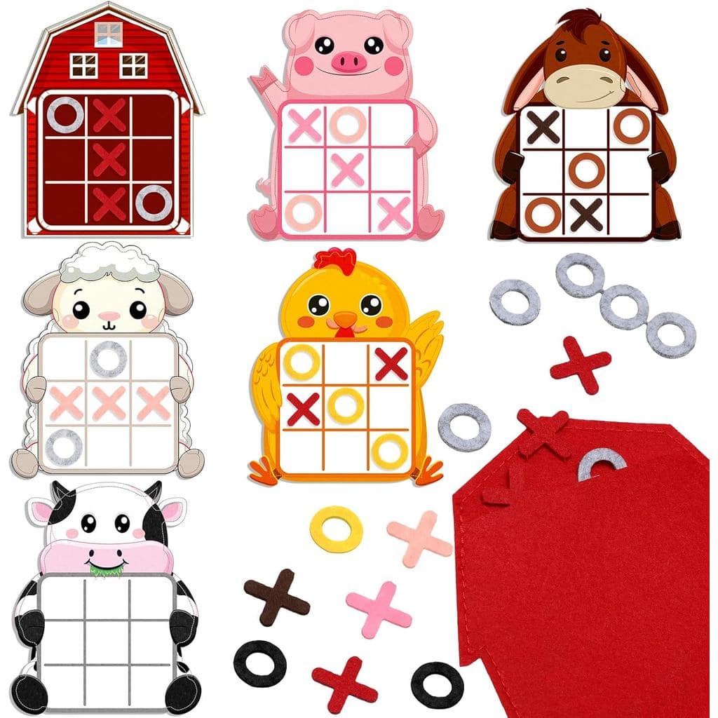 Blosssound 12 Peças Lembrancinhas de Festa com Tema de Fazenda, Jogo de Tabuleiro Estratégico Tic Tac Toe com Animais, A