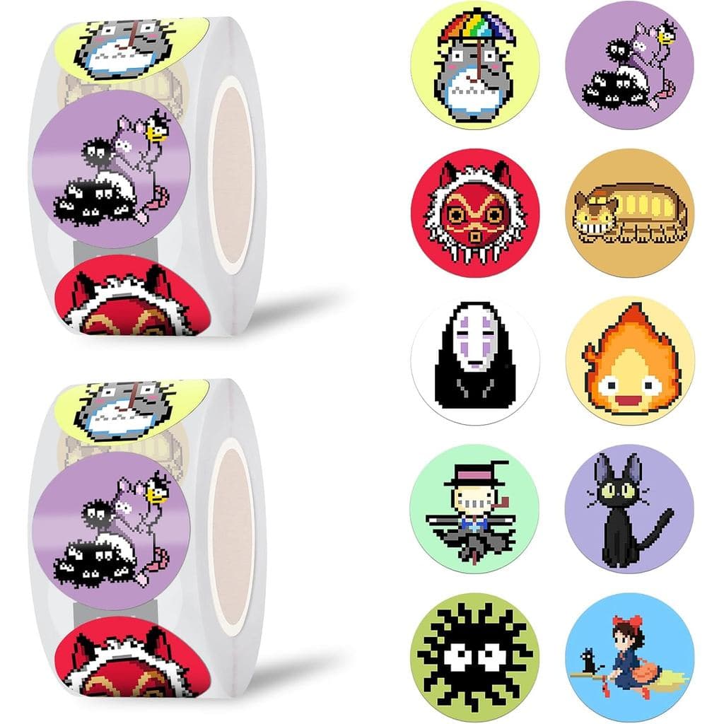 Adesivos Pounchi Pixel Soot Sprite Dot (1000 unidades) Adesivos de Recompensa de Anime Fofos em 2 Rolos, 10 Designs, Pre