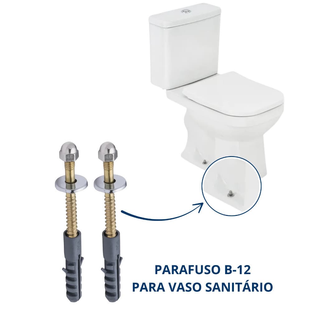 Parafuso B-12 Latão Cromado p/ Bacia Vaso Sanitário Fixador de Privado Kit 6 Pares (12 parafusos)
