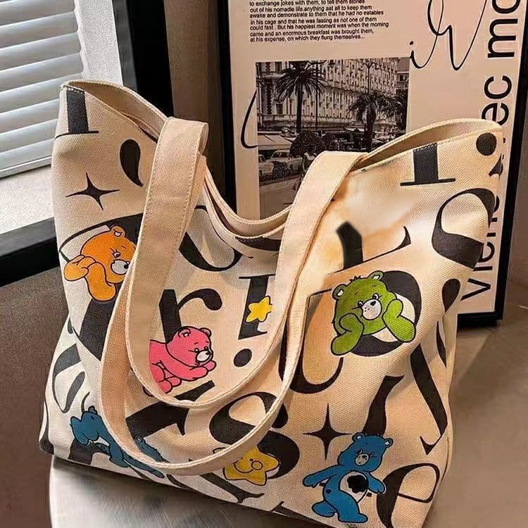 [Recomendado] Bolsa de lona de estudante feminina de grande capacidade Bolsa de viagem com estampa combinada para mamãe