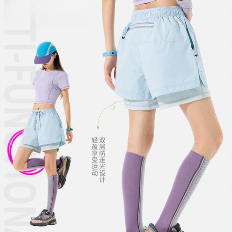 Shorts Femininos de Verão Dois em Um de Secagem Rápida, Casuais, Anti-Exposição, para Fitness e Corrida