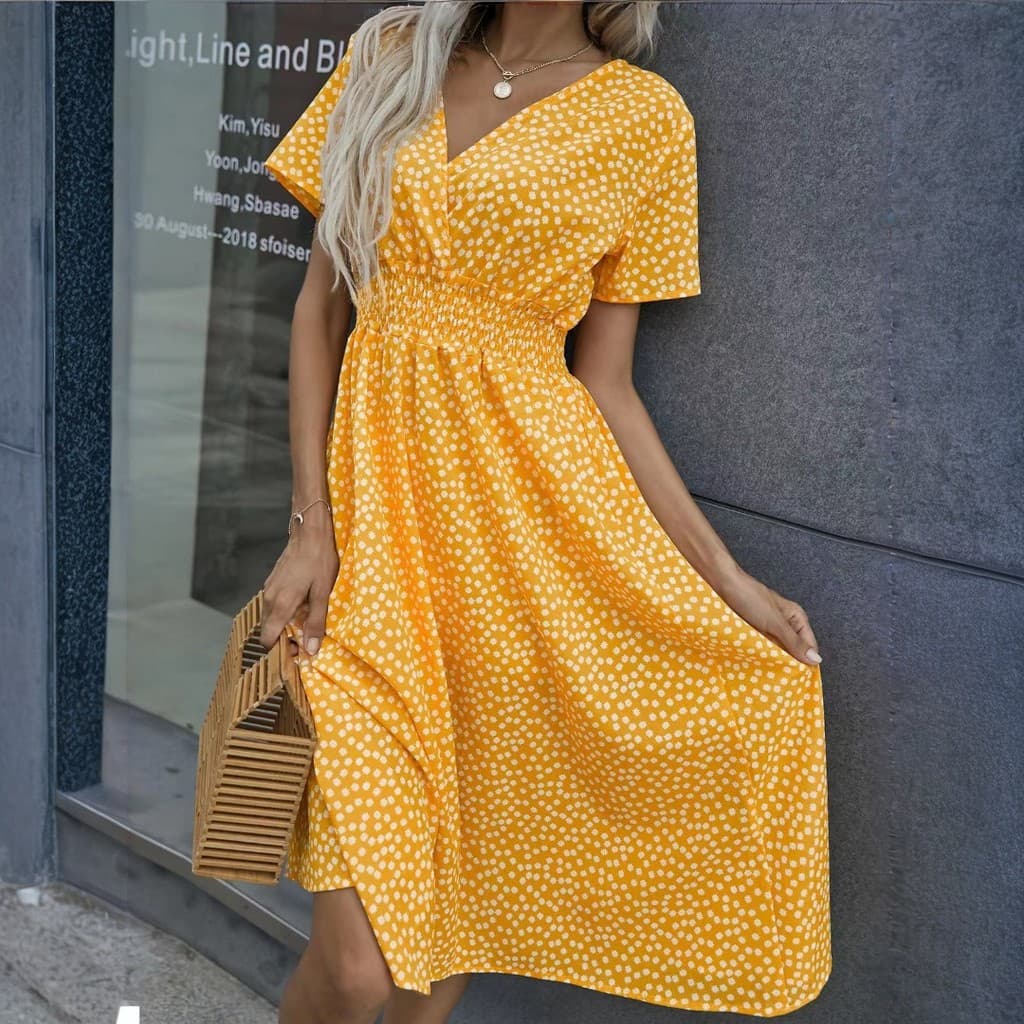 Vestido Floral Solto de Verão com Decote em V para Mulheres, Casual, Manga Curta, Estilo Boho, Vestido Mini para Festa n