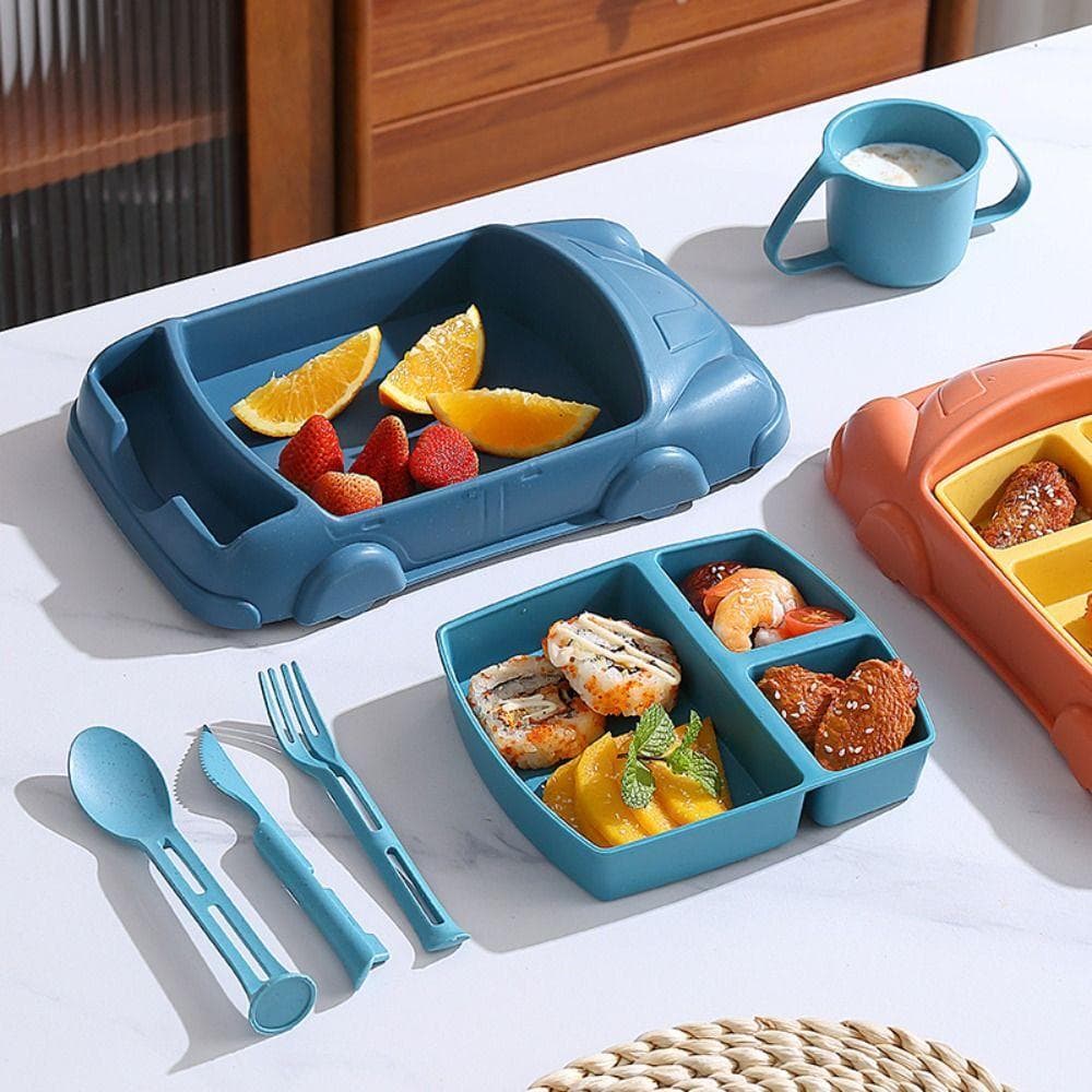 Prato De Jantar Em Forma De Carro , Conjunto Criativo De Talheres Infantis Destacáveis , Almoço Infantil De Palha De Tri