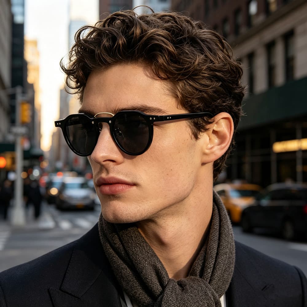 Óculos De Sol Simples Masculino Feminino Redondo Duplo Feixe Proteção Para Esportes Ao Ar Livre UV400