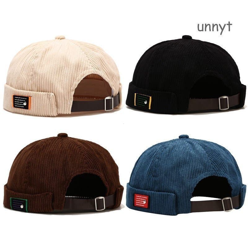 Chapéus Retrô Masculinos De Veludo Cotelê Docker Sem Aba , Gorro De Marinheiro , Punho Enrolado