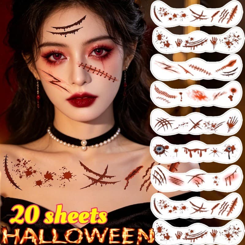 [Decoração De Halloween] Adesivos Faciais De Lesão De Terror De Transferência De Água Hipoalergênica , Tom De Pele Natur