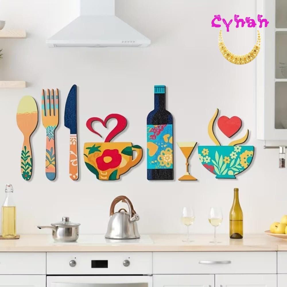 CYNAN 7 Peças De Arte De Parede Com Tema De Café , Conjunto De Decoração Criativa 2D , Sinal De Cozinha Vintage