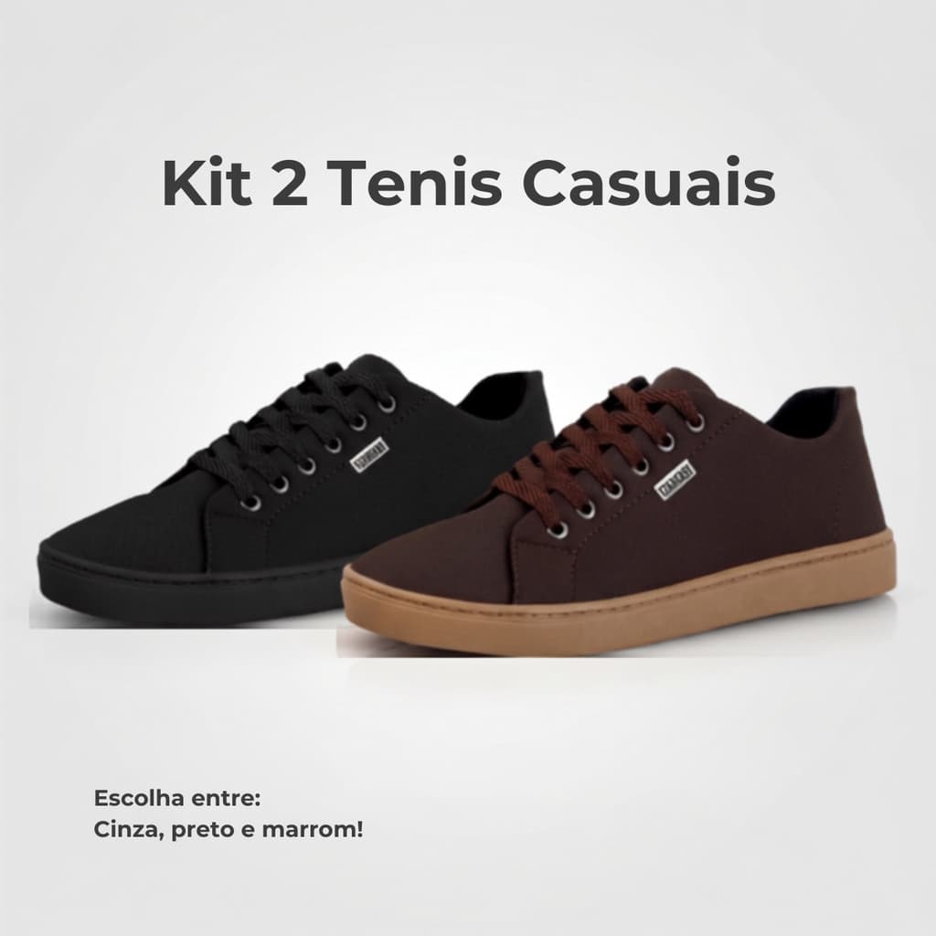 Kit 2 Pares Tênis Casual Masculino Leve Confortável Sneakers Caminhada Trabalho Dia a Dia