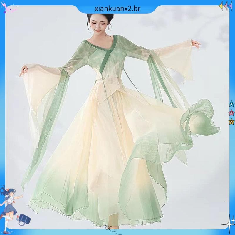 Novo clássico dança superior gaze roupas elegante estilo de fadas prática roupas Han Tang feminino gradiente dança desem