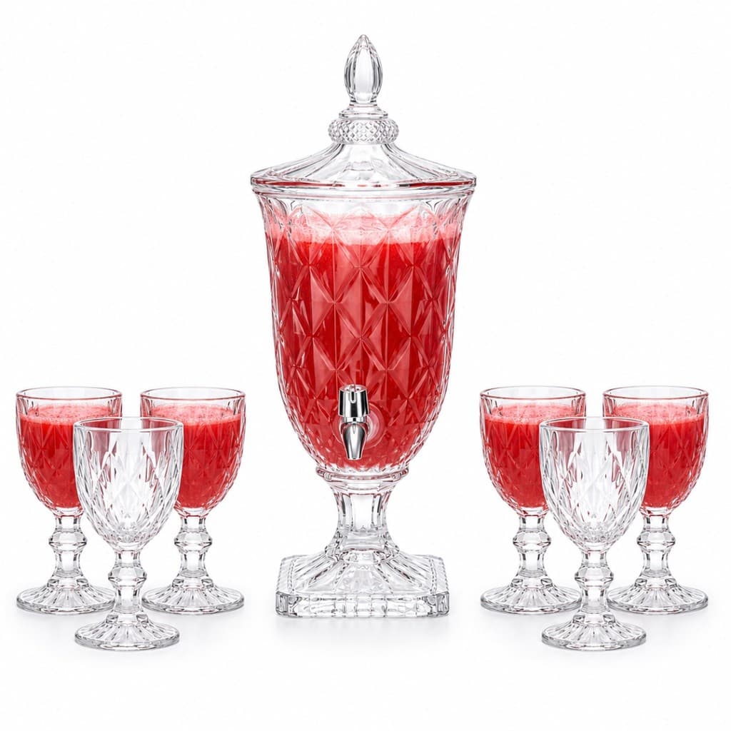Suqueira de Vidro 2L Com Jogo 6 Taças 340ml Cristal Kit