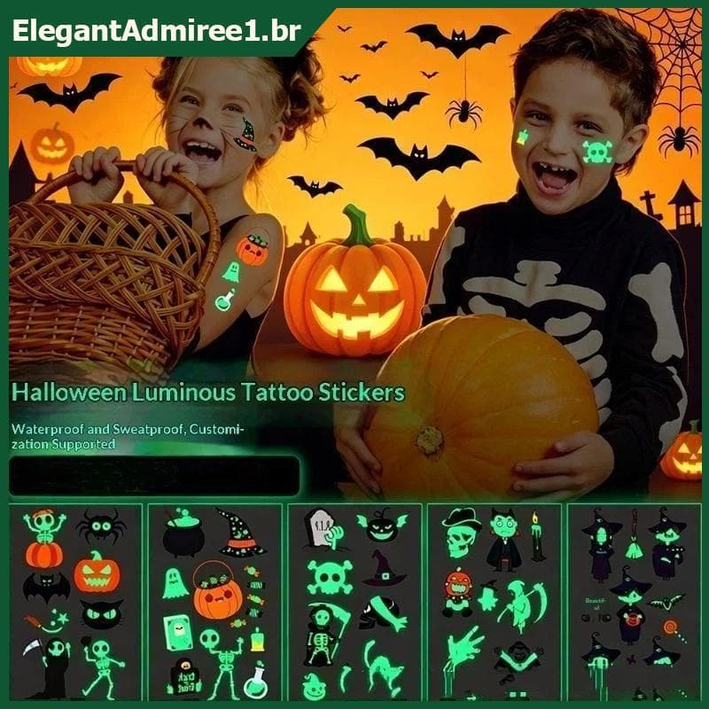 ELEGA Glow Dark Halloween Tatuagens Temporárias À Prova D'água Para Festa Infantil