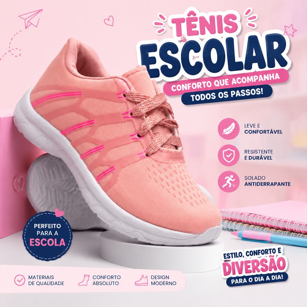 Tênis Infantil Menina Casual Moderno Com Design Delicado Solado Macio E Muito Conforto