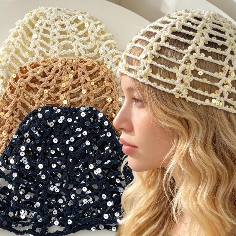 Gorro De Malha A Céu Aberto Da Moda Confortável Respirável-Estilo Boêmio Senhora Lantejoulas Boné Headwear