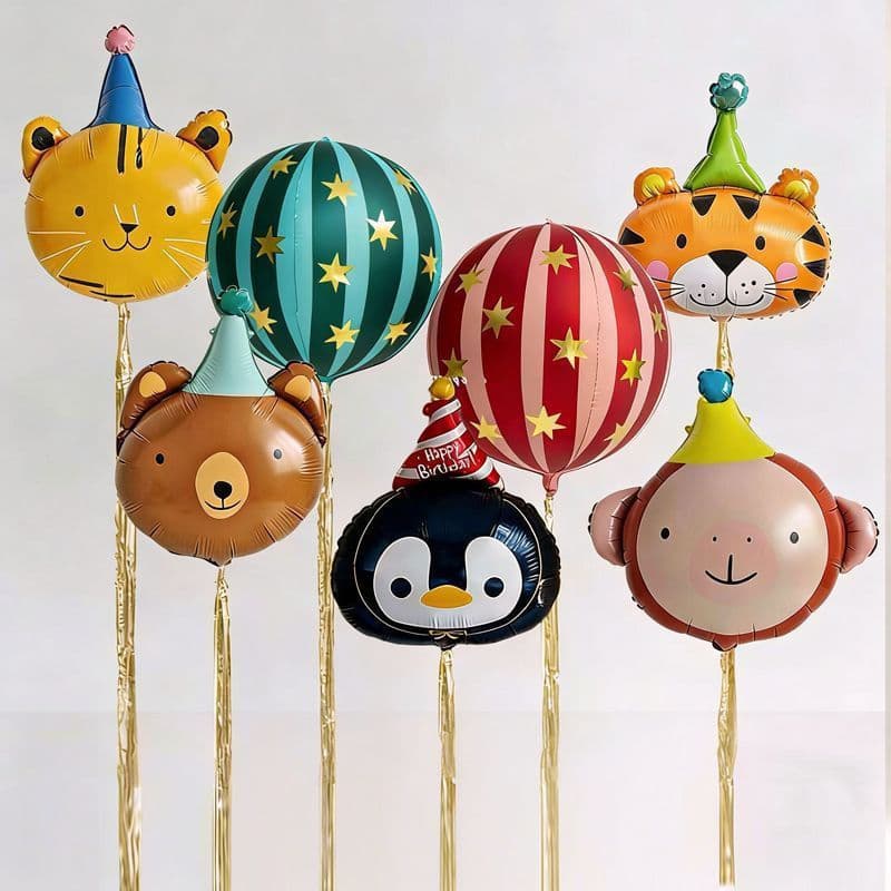 [Suprimentos Para Festas] Conjunto De Balões Com Tema De Circo , Listras 4D , Planeta animal , Estrela De Cinco Pontas ,