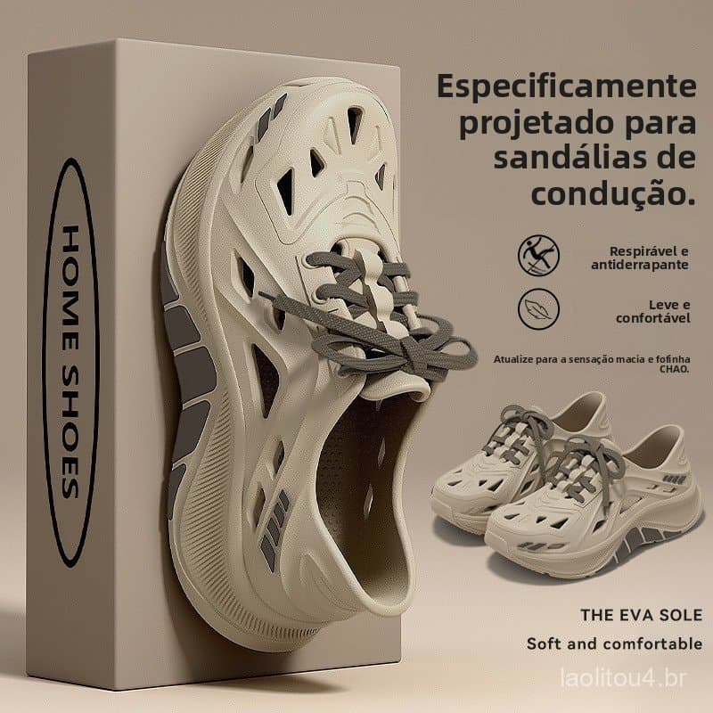 Sapatos masculinos de sola grossa com buracos, motorista de verão para dirigir, desodorante antiderrapante, sola macia,