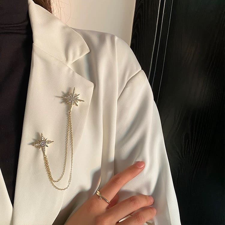 Conjunto de broche de estrela de seis pontas corrente high-end nicho masculino feminino Anti-reflexo Corsage Retro high-