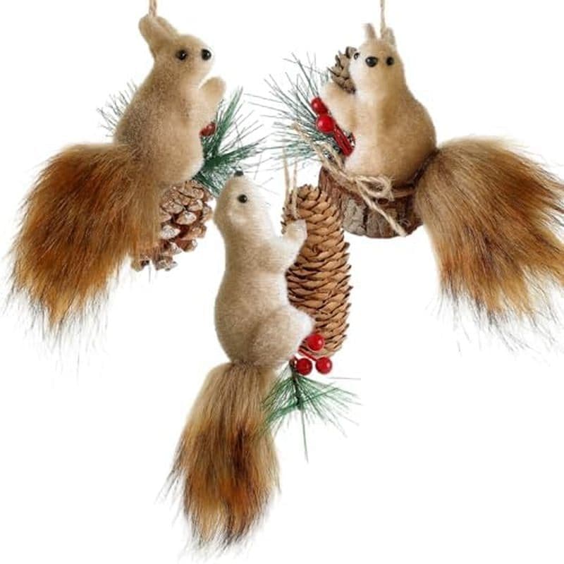 3 Pçs Ornamentos De Natal Animais , Esquilos Peludos Bonitos Enfeites Peles Falsas Pelúcia Pendurado Animal Para Férias