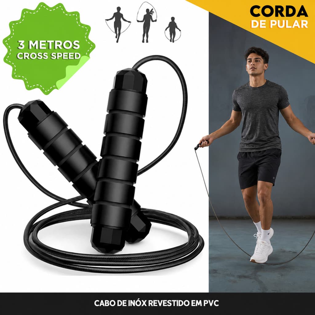 Corda de Pular Profissional 3 Metros Academia Treino Funcional