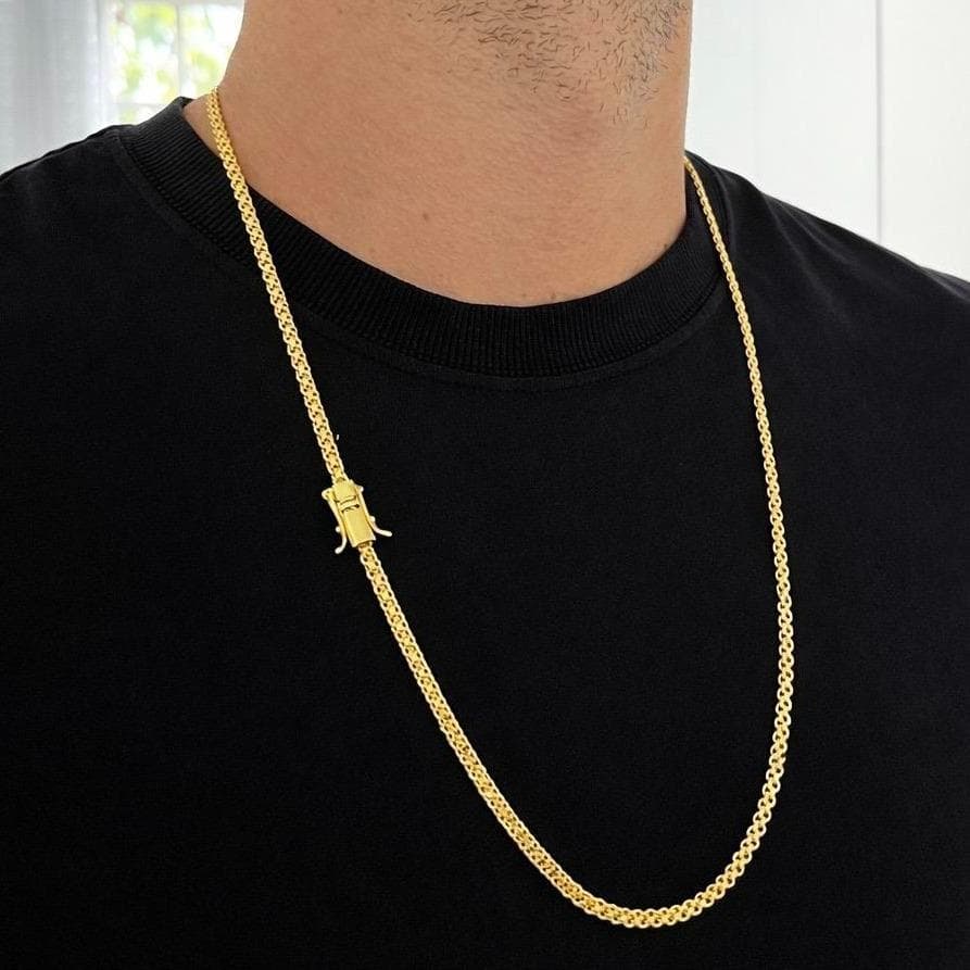 Cordão Masculino Esteira 3mm 70cm Banhado A Ouro Dourado