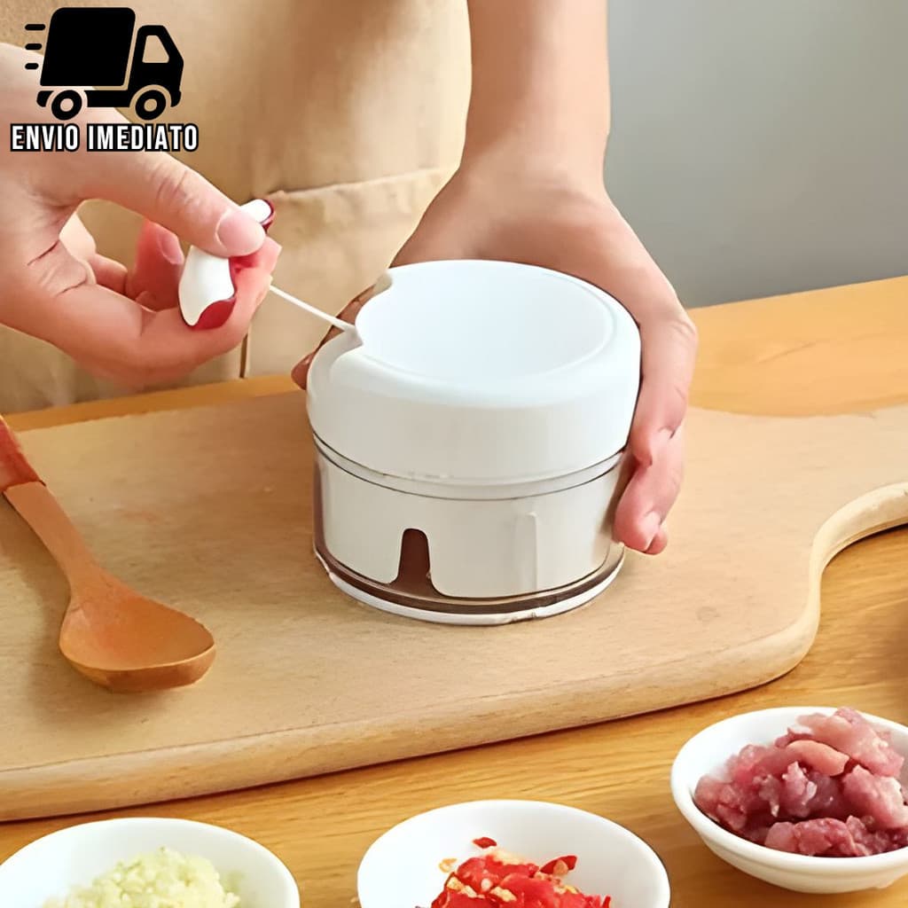 Mini Processador Triturador de Alimentos Manual para Alho Cebola Legumes com Lâminas em Aço Portátil