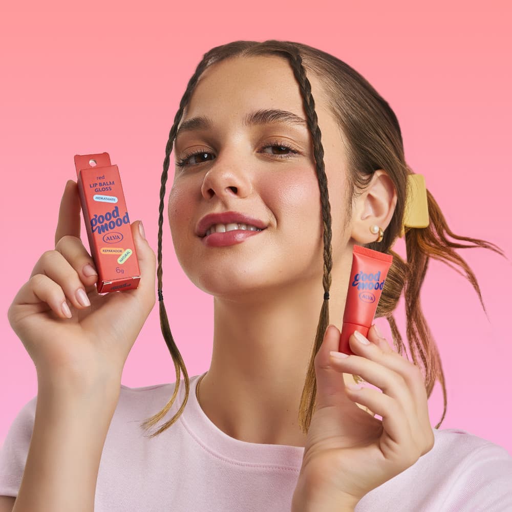 Hidratante Labial Lip Balm Gloss Good Mood Alva 6g Vegano Hidratação Brilho e Toque Delicado