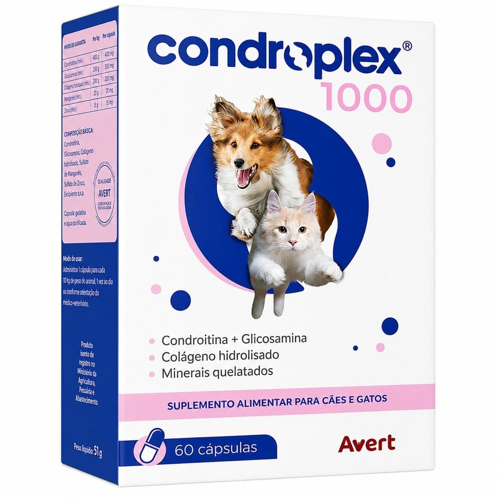 Condroplex 1000 Condroitina Glicosamina Cães Gatos 60 Capsulas