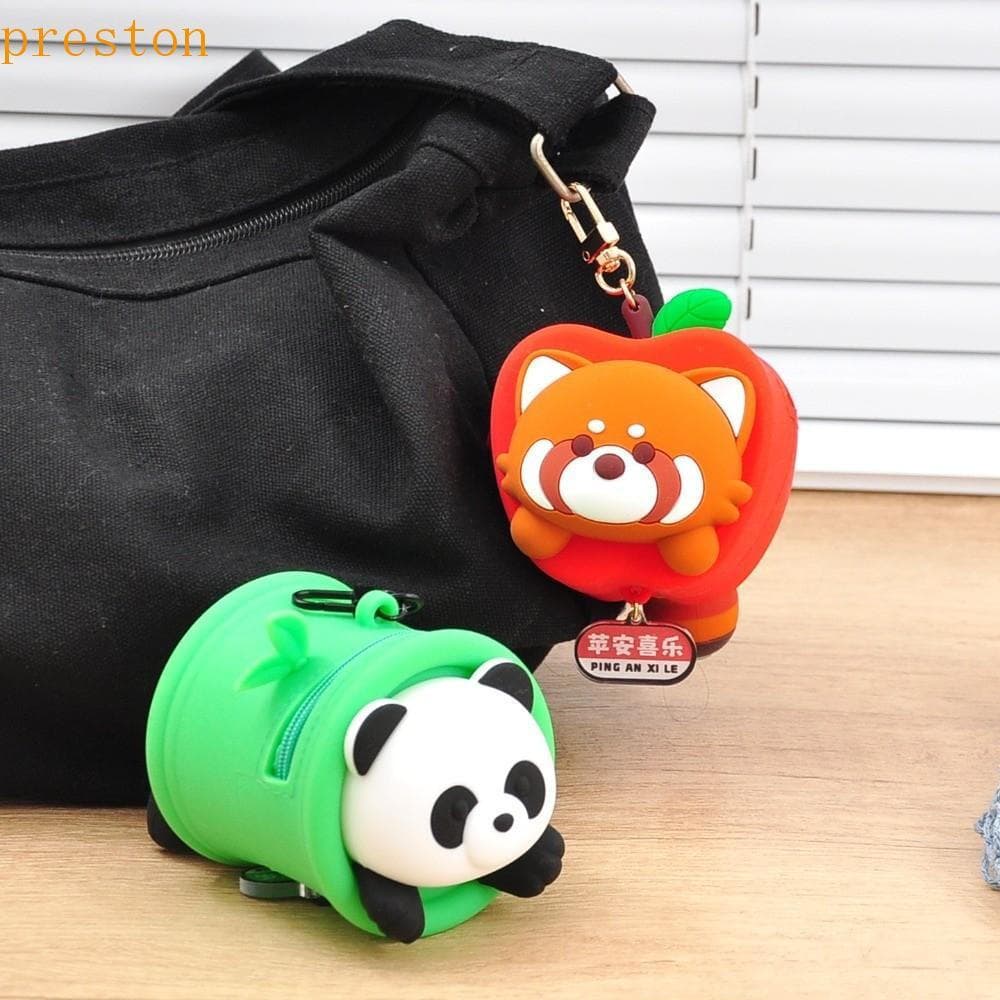 Bolsa De Moedas PRESTON Red Panda , Chaveiro Carteira De Bambu Fone De Ouvido De Silicone Portátil Macio Com Zíper
