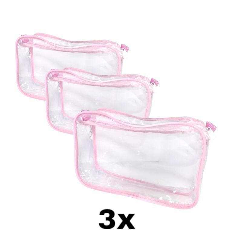 kit com 3 necessaire transparente e ROSA 23x15