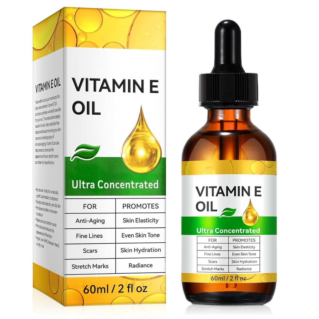 Óleo de Vitamina E para a Pele, 2Fl Oz de Óleo de Vitamina E Puro para Cicatrizes, Cabelo, Rosto e Couro Cabeludo, Hidra