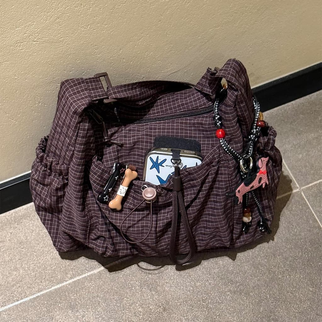 Treliça bolsa de ombro feminina grande capacidade coreano Retro bolinho saco nicho All-Match ir para a escola trabalho C