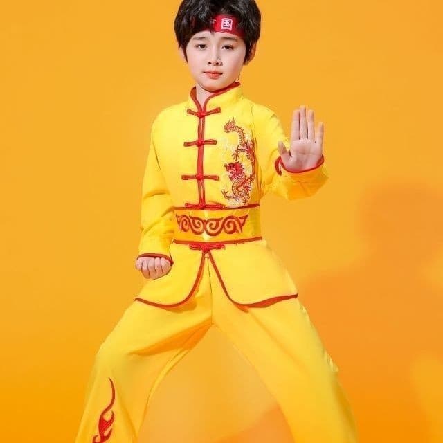 [YCF] Fantasia de artes marciais bordadas de manga comprida, fantasia de Performance de estilo chinês infantil, fantasia