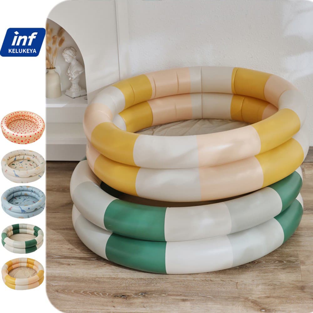 Piscina Inflável Infantil Vintage com Listras – Piscina Infantil com Design de Dinossauro Reforçado, Brincadeira Aquátic