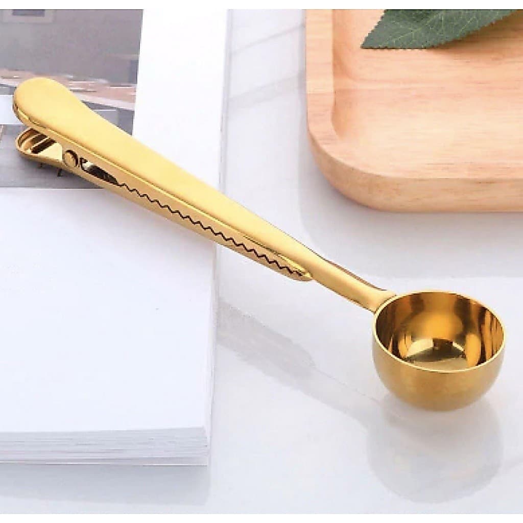 Colher Medidora de Café Aço Inox 30ml/15ml com Clip Prendedor Pacote Medidor Café Chá Açúcar Cozinha