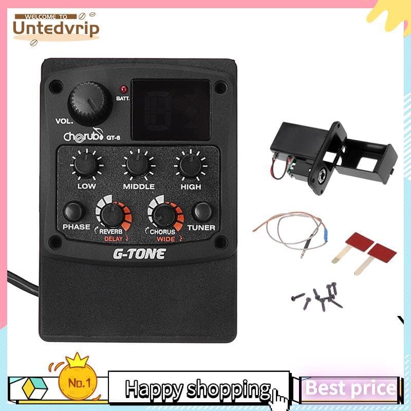G-Tom GT-6 Guitarra Acústica Pré-Amplificador Piezo Captador 3 Bandas EQ Equalizador LCD Sintonizador Reverb Atraso Coro